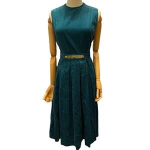 Vintage Bobby Brooks Corduroy pleated short sleeve teal dress size  X Small